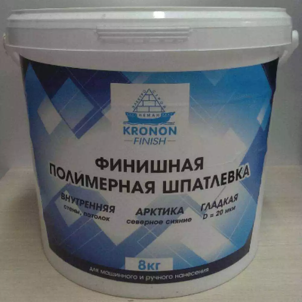 Шпатлёвка белая полимерная финишная KRONON-Finish 8кг.
